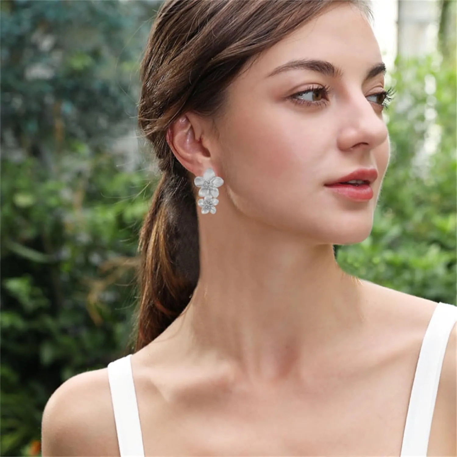 MALOYANVE Bohemian Flower Earrings for Women Delicate Big Double Layered Tiered Daisy Matte Metal Floral Petal Dangle Drop Statement Earrings Chic Boho Hawaii Vacation Wedding Flower Jewelry
