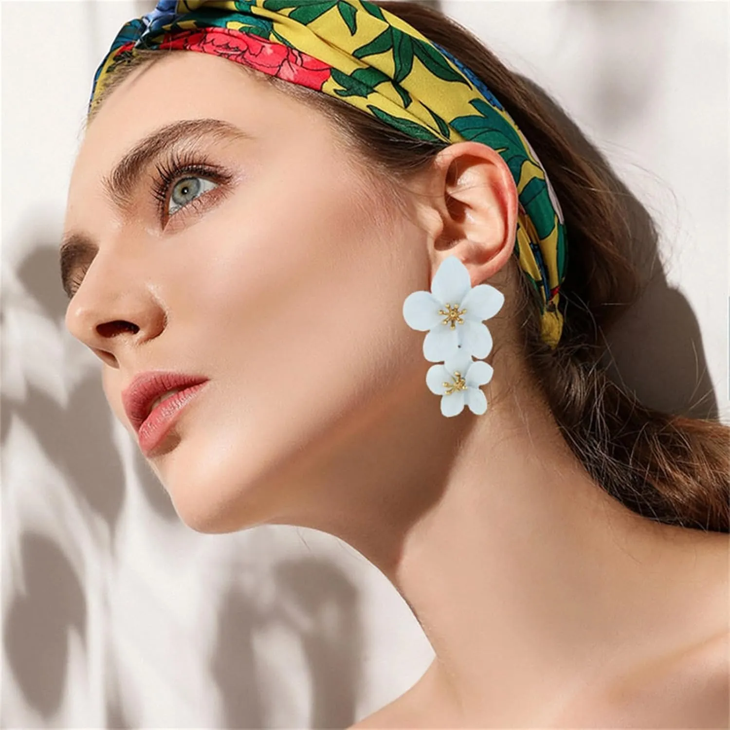MALOYANVE Bohemian Flower Earrings for Women Delicate Big Double Layered Tiered Daisy Matte Metal Floral Petal Dangle Drop Statement Earrings Chic Boho Hawaii Vacation Wedding Flower Jewelry