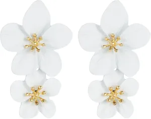 MALOYANVE Bohemian Flower Earrings for Women Delicate Big Double Layered Tiered Daisy Matte Metal Floral Petal Dangle Drop Statement Earrings Chic Boho Hawaii Vacation Wedding Flower Jewelry