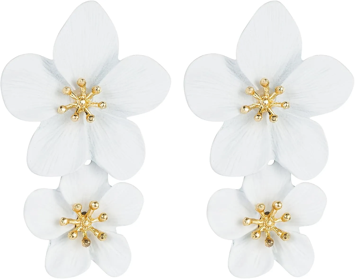 MALOYANVE Bohemian Flower Earrings for Women Delicate Big Double Layered Tiered Daisy Matte Metal Floral Petal Dangle Drop Statement Earrings Chic Boho Hawaii Vacation Wedding Flower Jewelry