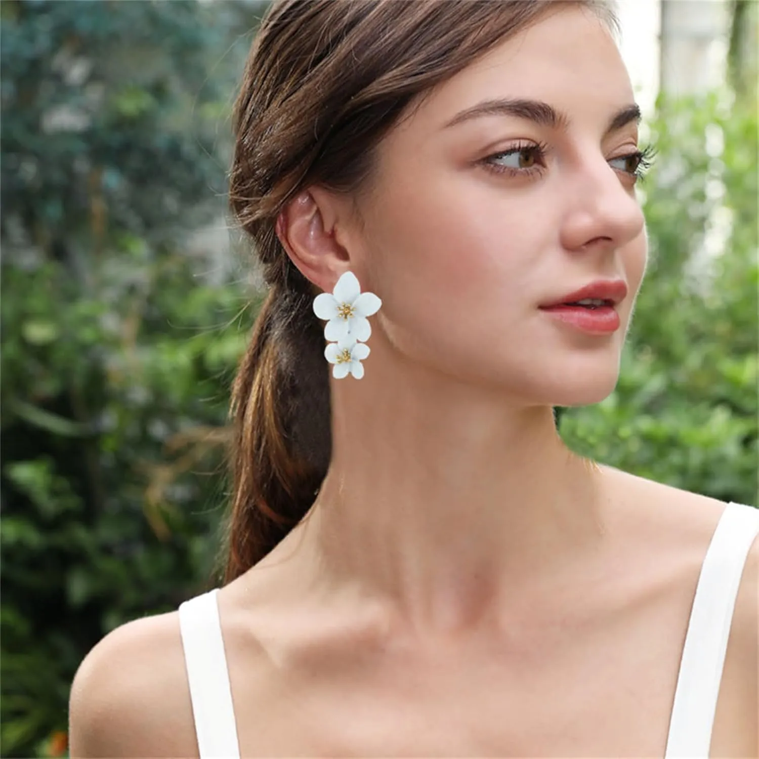 MALOYANVE Bohemian Flower Earrings for Women Delicate Big Double Layered Tiered Daisy Matte Metal Floral Petal Dangle Drop Statement Earrings Chic Boho Hawaii Vacation Wedding Flower Jewelry