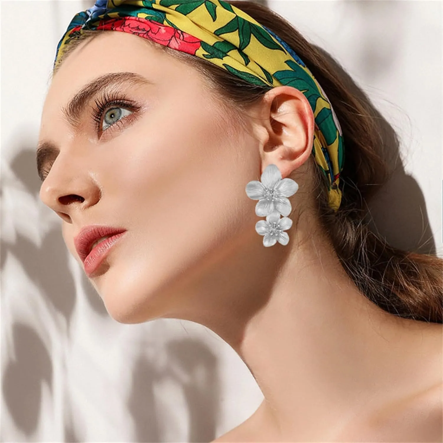 MALOYANVE Bohemian Flower Earrings for Women Delicate Big Double Layered Tiered Daisy Matte Metal Floral Petal Dangle Drop Statement Earrings Chic Boho Hawaii Vacation Wedding Flower Jewelry