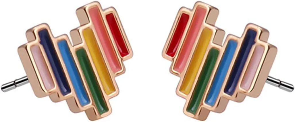 MALOYANVE Bohemian Rainbow Stud Earrings for Women Delicate Colorful Heart-shaped Design Exquisite Shiny Pierced Earrings LGBT Pride Jewelry Gift For Gay & Lesbian Pride