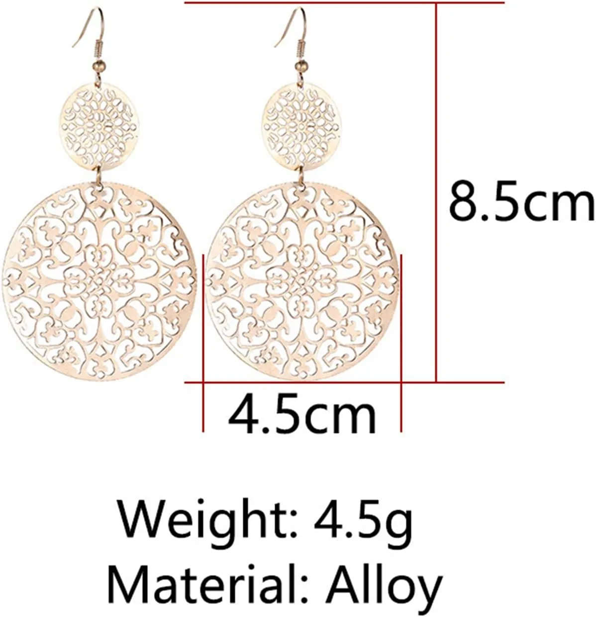 MALOYANVE Filigree Disc Drop Earrings for Women - Delicate Double Hollow Out Round Disc Statement Bohemian Metallic Dangle Hook Earrings