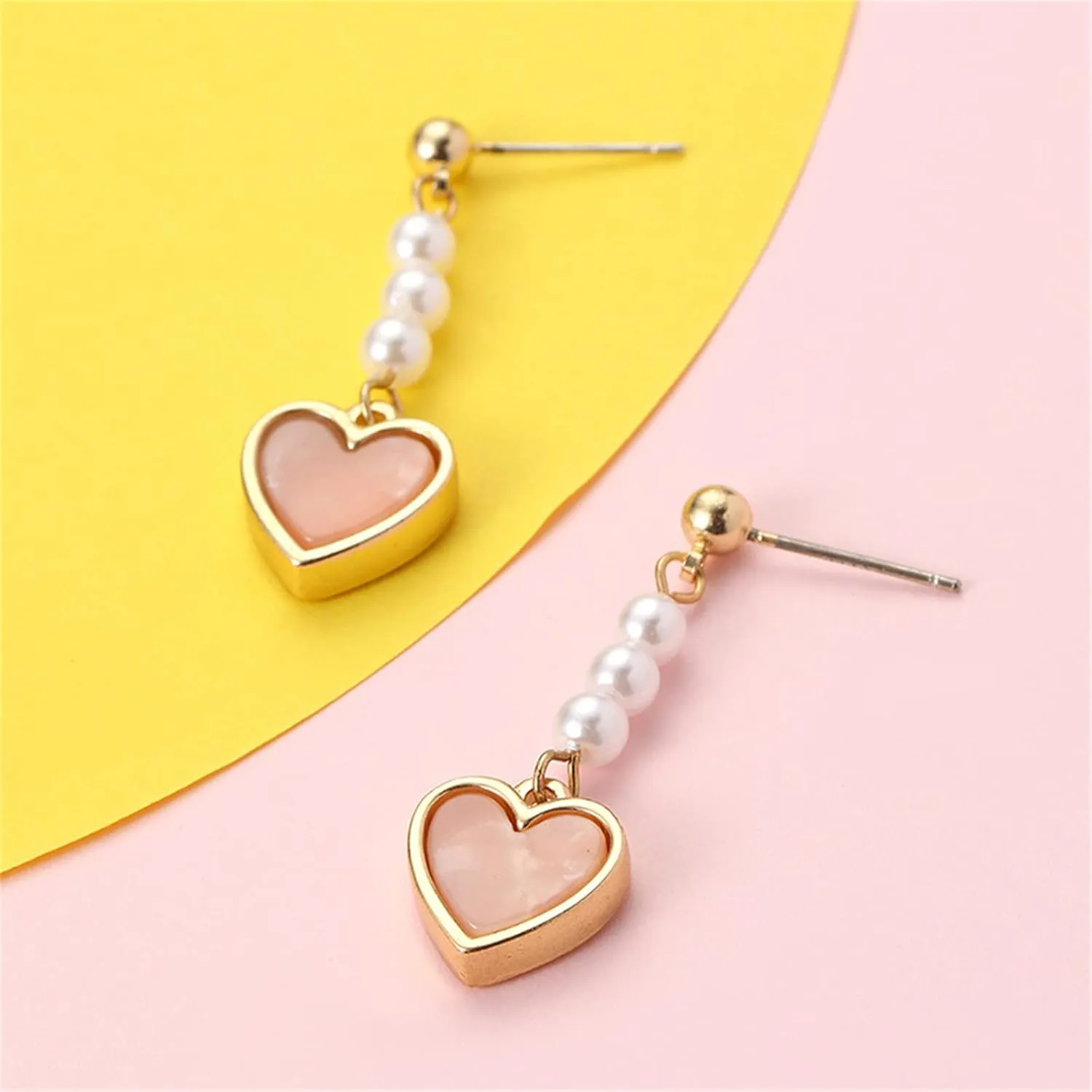 MALOYANVE Love Heart Long Tassel Dangle Earrings for Women Sweet Dainty Cute Pearl 925 Silver Needle Pink Heart Dangle Drop Hook Earrings Delicate Jewelry