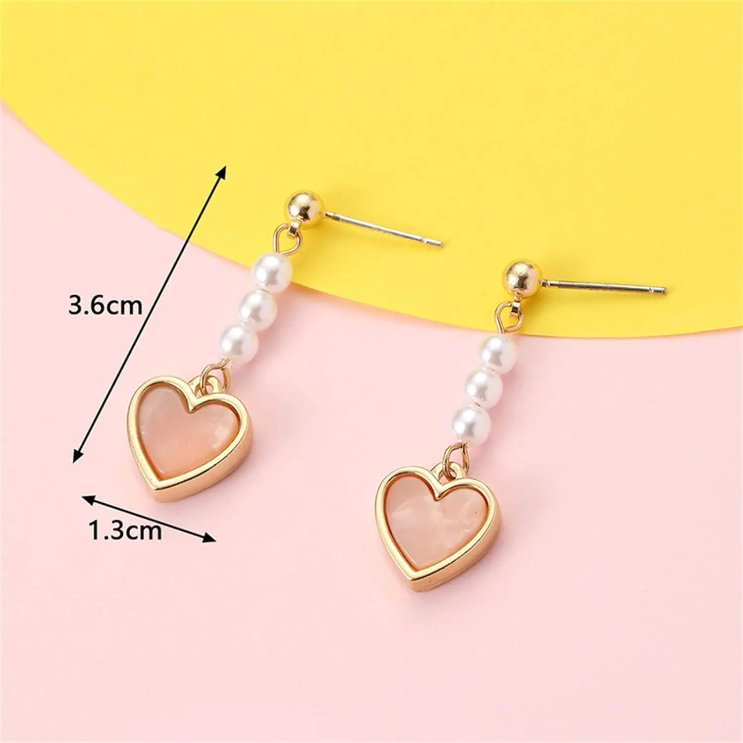 MALOYANVE Love Heart Long Tassel Dangle Earrings for Women Sweet Dainty Cute Pearl 925 Silver Needle Pink Heart Dangle Drop Hook Earrings Delicate Jewelry