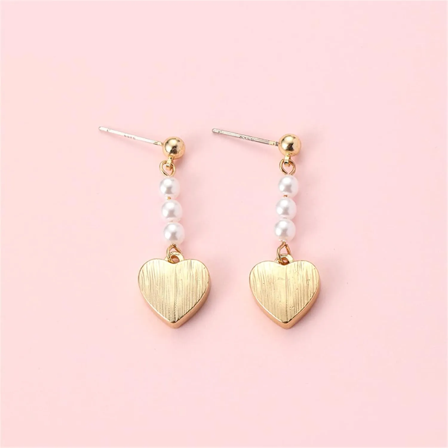 MALOYANVE Love Heart Long Tassel Dangle Earrings for Women Sweet Dainty Cute Pearl 925 Silver Needle Pink Heart Dangle Drop Hook Earrings Delicate Jewelry