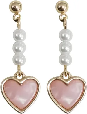 MALOYANVE Love Heart Long Tassel Dangle Earrings for Women Sweet Dainty Cute Pearl 925 Silver Needle Pink Heart Dangle Drop Hook Earrings Delicate Jewelry