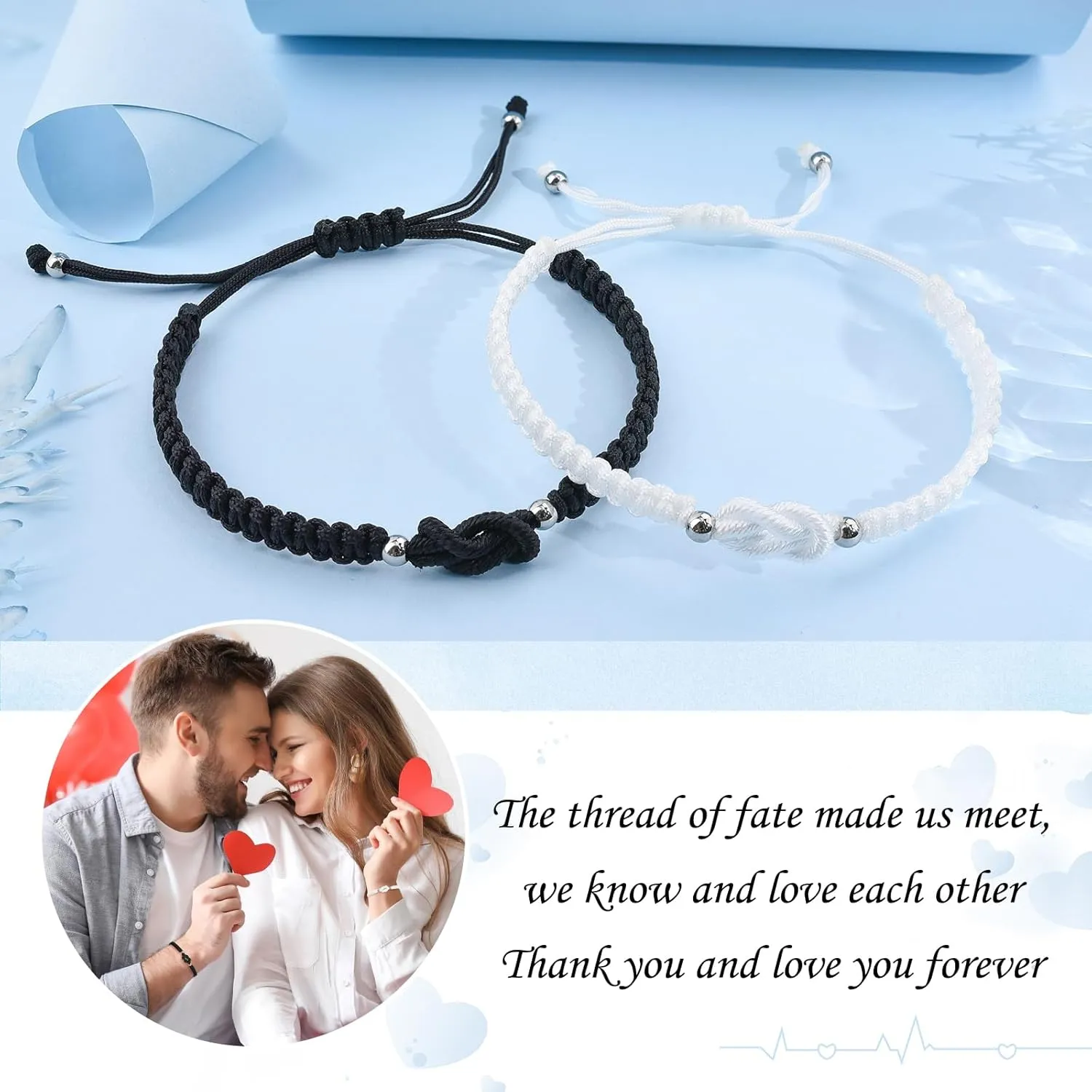 Matching Bracelets For Couple Anniversary for Him and Her Long Distance Relationship Bracelets for Girlfriend Boyfriend Cross Knot