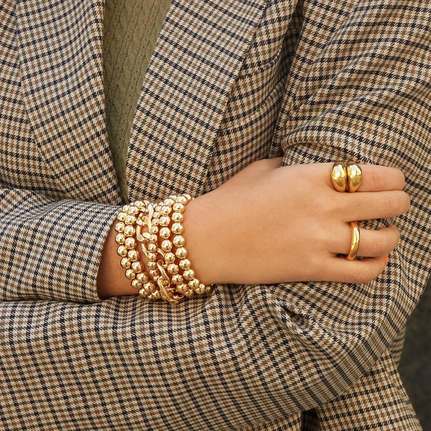 Me&Hz Chunky Rings for Women, 18K Gold Plated Simple Dome Statement Ring, Stackable Thick Band, Silver Gold Plated Minimalist Signet Ring, Size 5 to 10