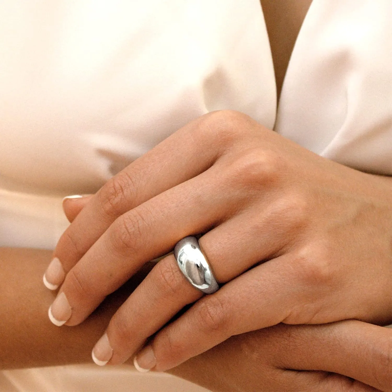Me&Hz Chunky Rings for Women, 18K Gold Plated Simple Dome Statement Ring, Stackable Thick Band, Silver Gold Plated Minimalist Signet Ring, Size 5 to 10