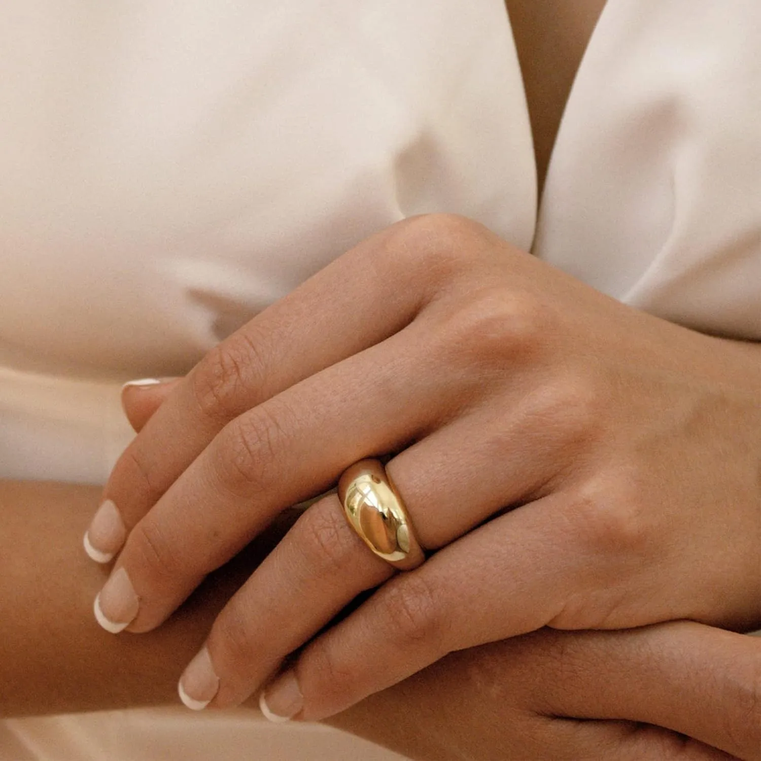 Me&Hz Chunky Rings for Women, 18K Gold Plated Simple Dome Statement Ring, Stackable Thick Band, Silver Gold Plated Minimalist Signet Ring, Size 5 to 10