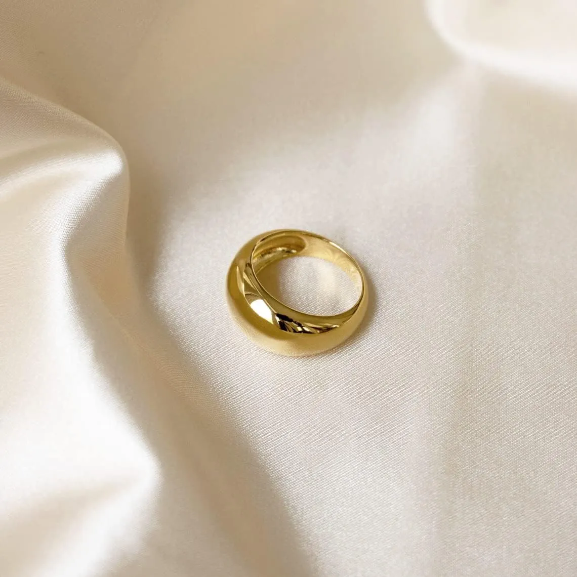 Me&Hz Chunky Rings for Women, 18K Gold Plated Simple Dome Statement Ring, Stackable Thick Band, Silver Gold Plated Minimalist Signet Ring, Size 5 to 10
