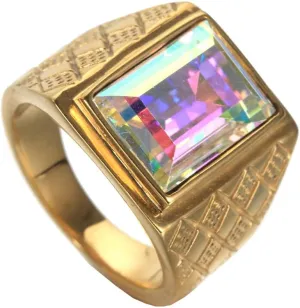 Men's 18K Gold/Silver Plated Bold Stainless Steel Rings with Multicolor Stone