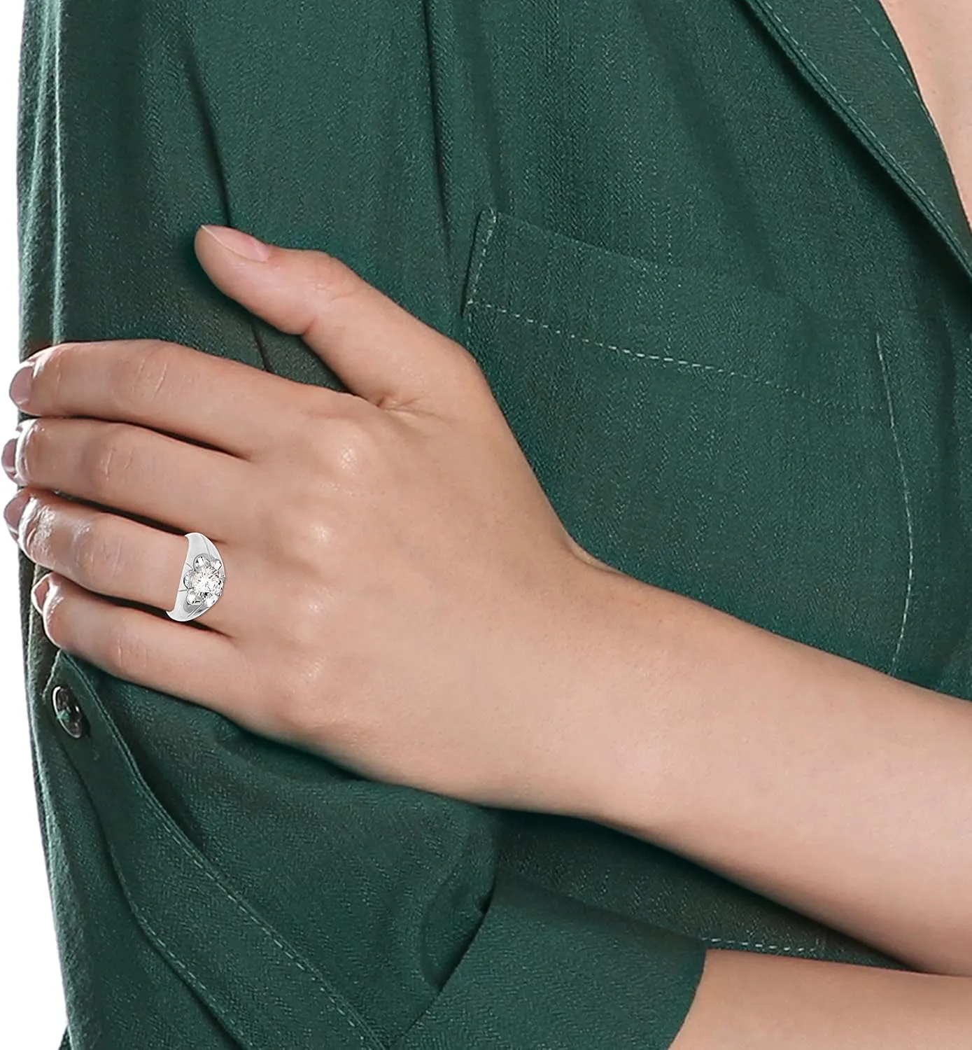 Men's Fine Jewelry .925 Sterling Silver 4.0 Carat White Cubic Zirconia Bold Solitaire Statement Ring