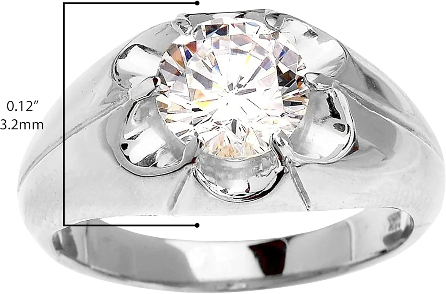 Men's Fine Jewelry .925 Sterling Silver 4.0 Carat White Cubic Zirconia Bold Solitaire Statement Ring