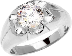 Men's Fine Jewelry .925 Sterling Silver 4.0 Carat White Cubic Zirconia Bold Solitaire Statement Ring