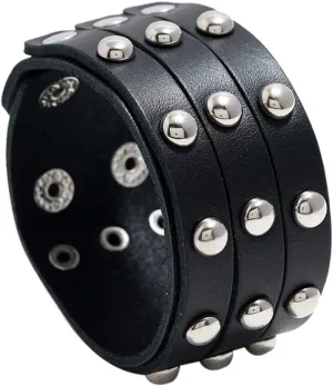 Men's Genuine Leather Cuff Punk Metal Rock Bracelets for Men Women, Metal Emo Beads Bracelets Wristbands Adjustable Wrap