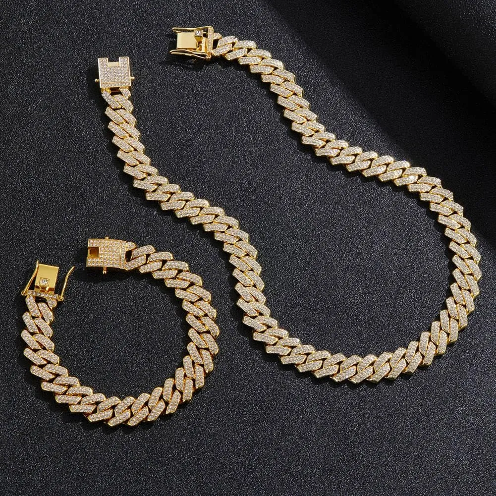 Mens Silver Cuban Link Chain for Women Chain Necklace Iced Out Chain Bling Necklace miami Cuban Link Bracelet Hip Hop Jewelry for Men and Women