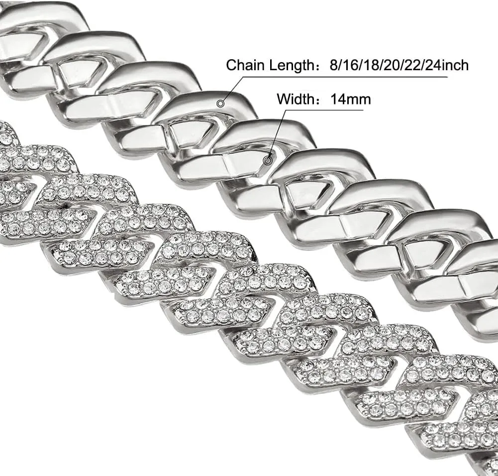 Mens Silver Cuban Link Chain for Women Chain Necklace Iced Out Chain Bling Necklace miami Cuban Link Bracelet Hip Hop Jewelry for Men and Women