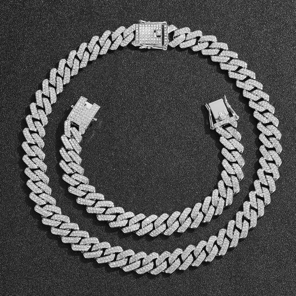 Mens Silver Cuban Link Chain for Women Chain Necklace Iced Out Chain Bling Necklace miami Cuban Link Bracelet Hip Hop Jewelry for Men and Women