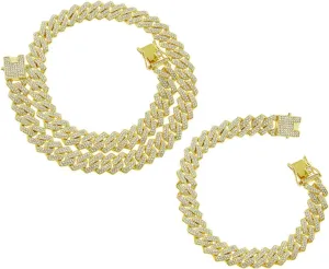 Mens Silver Cuban Link Chain for Women Chain Necklace Iced Out Chain Bling Necklace miami Cuban Link Bracelet Hip Hop Jewelry for Men and Women