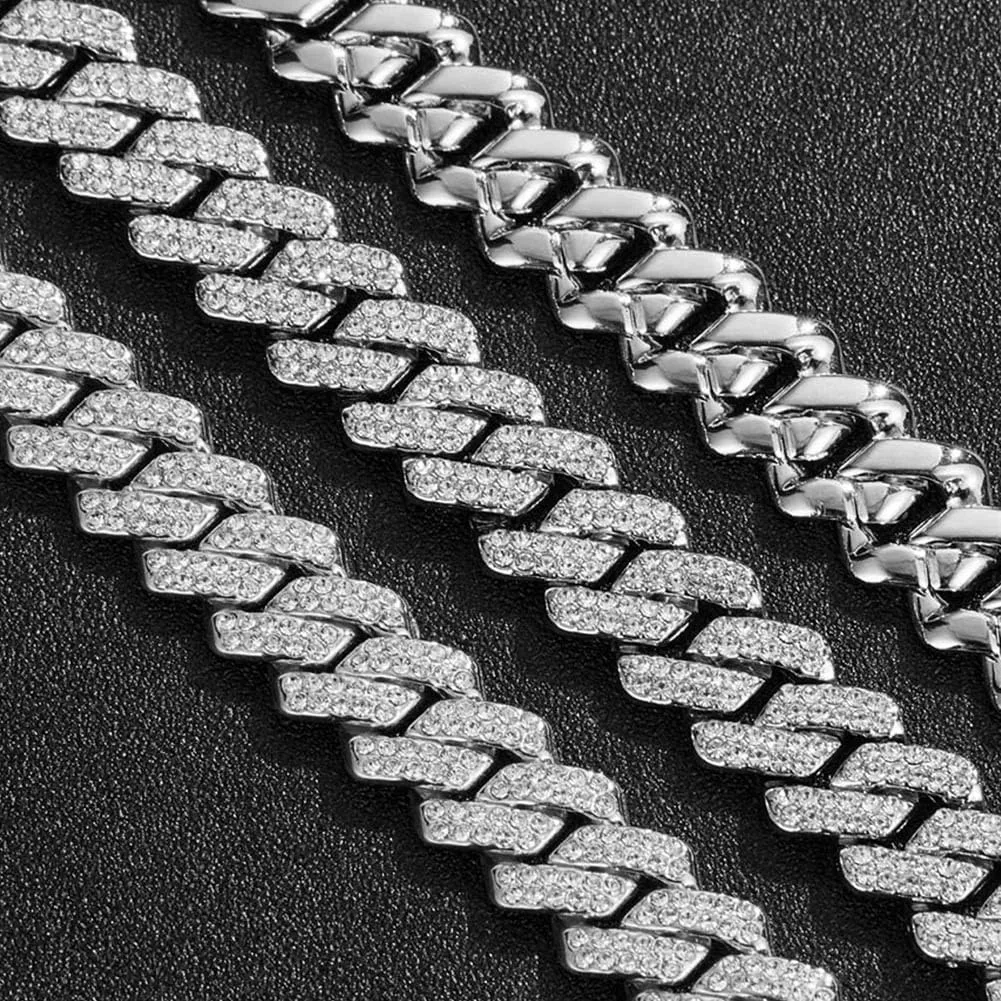 Mens Silver Cuban Link Chain for Women Chain Necklace Iced Out Chain Bling Necklace miami Cuban Link Bracelet Hip Hop Jewelry for Men and Women