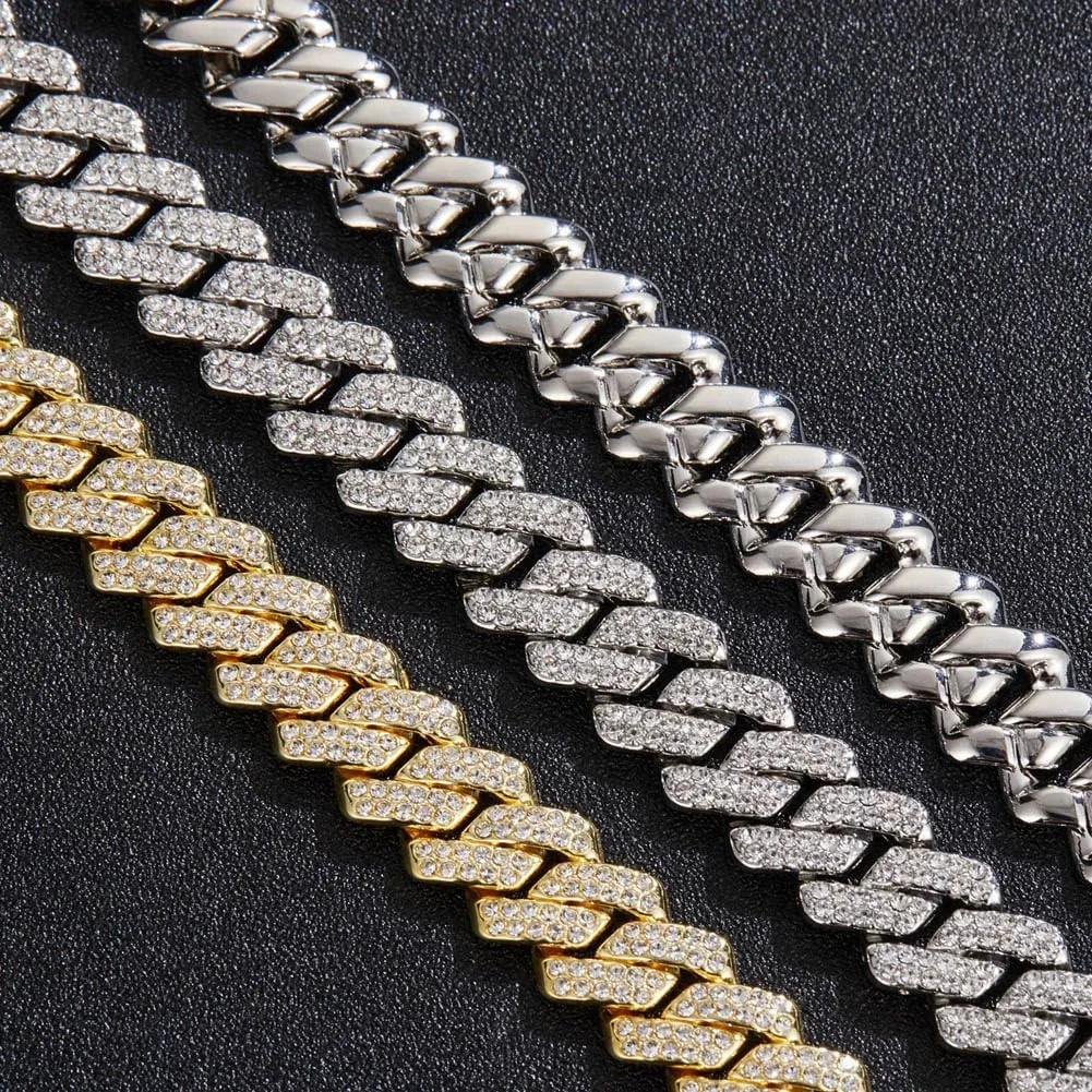 Mens Silver Cuban Link Chain for Women Chain Necklace Iced Out Chain Bling Necklace miami Cuban Link Bracelet Hip Hop Jewelry for Men and Women