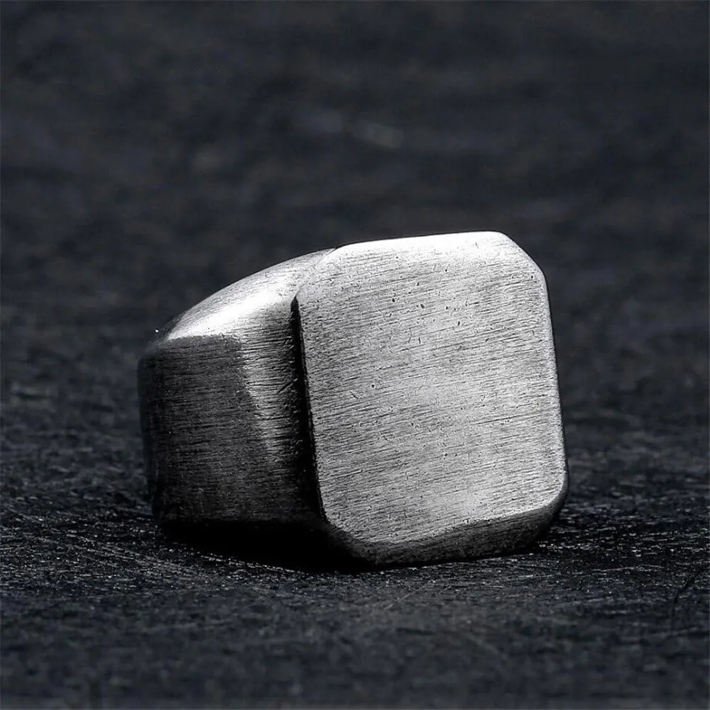 Men's Stainless Steel Square Signet Biker Rings Matte Brushed Simple Antique Silver Solid Ring Band