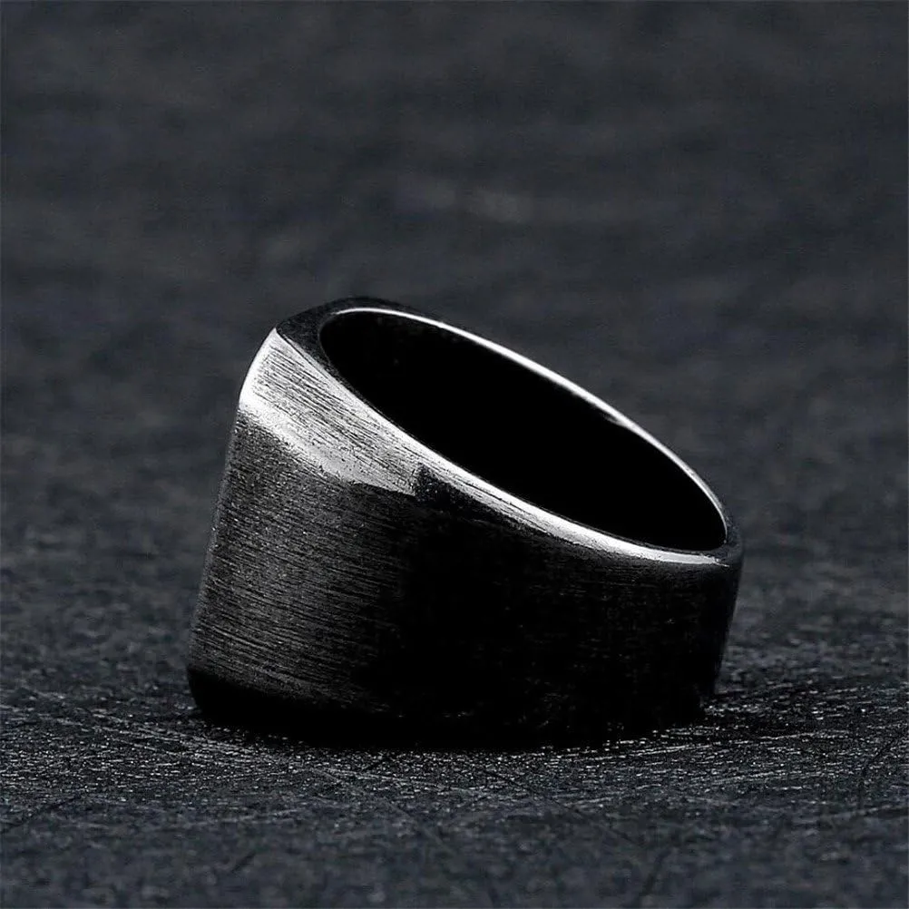 Men's Stainless Steel Square Signet Biker Rings Matte Brushed Simple Antique Silver Solid Ring Band