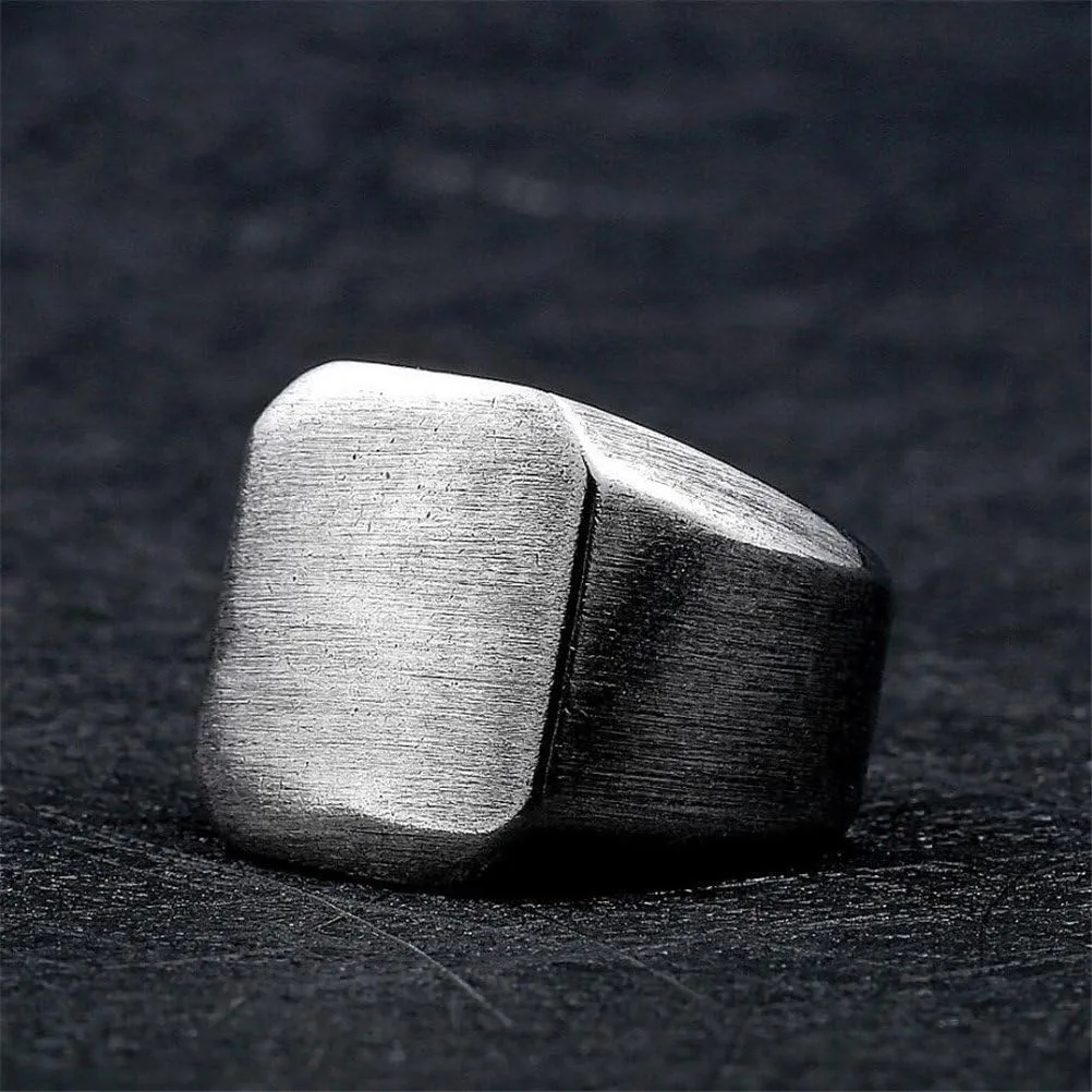 Men's Stainless Steel Square Signet Biker Rings Matte Brushed Simple Antique Silver Solid Ring Band
