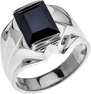 Men's Sterling Silver 4 Carat Black Onyx Bold Solitaire Ring (Size 8)