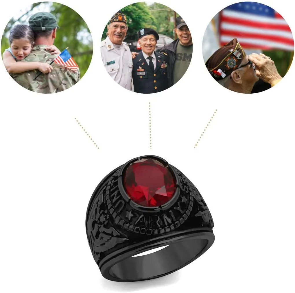 Men's USA United States Army Military Ring Patriotic Bezel Set Crystal Oval Centerstone