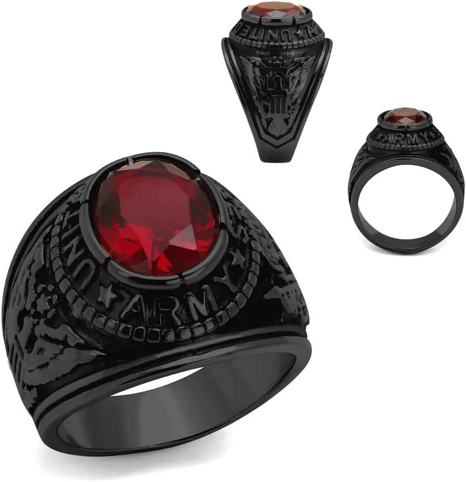 Men's USA United States Army Military Ring Patriotic Bezel Set Crystal Oval Centerstone