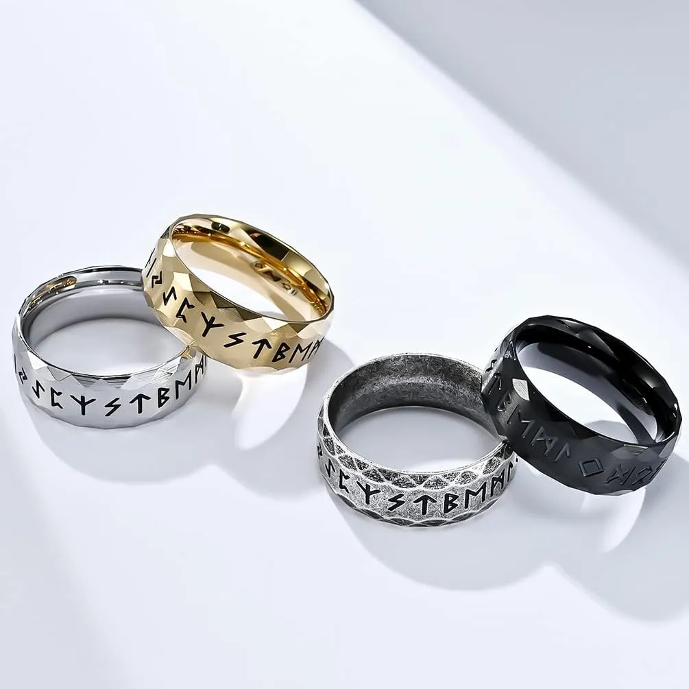 Men's Viking Rings Ring Stainless Steel Gold/Silver/Black/Retro Silver Runes Norse Nordic Wedding Bands Ring for Men size 8-12