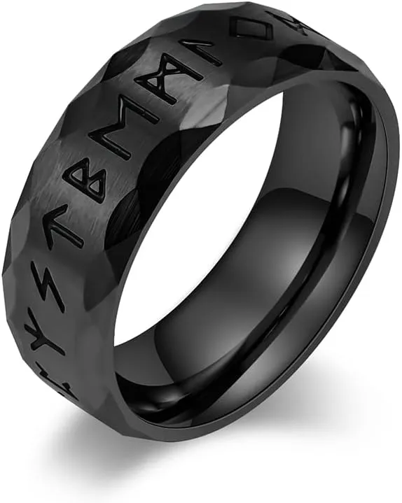 Men's Viking Rings Ring Stainless Steel Gold/Silver/Black/Retro Silver Runes Norse Nordic Wedding Bands Ring for Men size 8-12