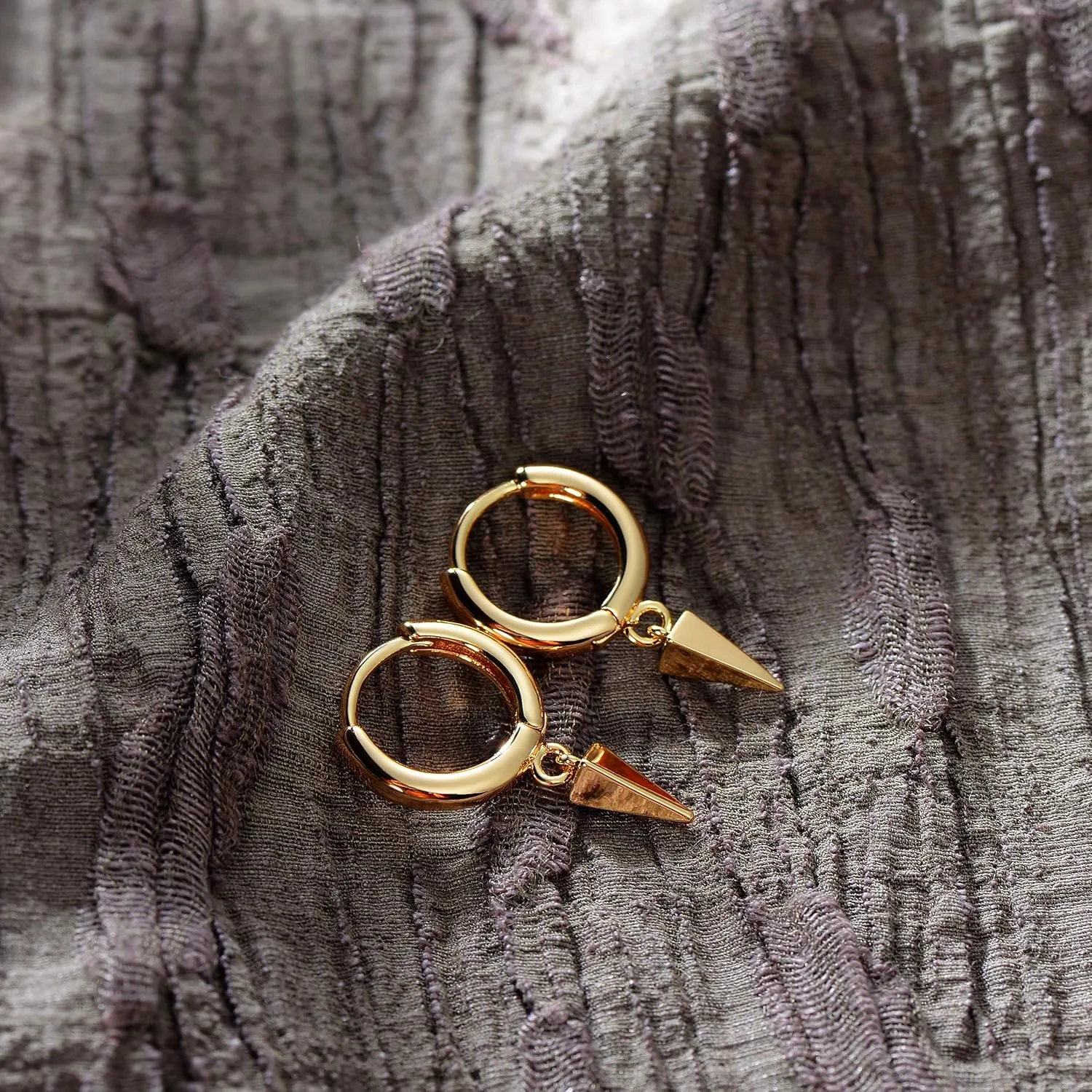 Mevecco Gold Dainty Dangle Hoop Earrings for Women 14K Gold Plated Delicate cute Geometric Triangle Cone Dangle Earrings