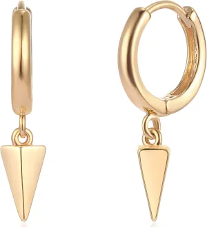 Mevecco Gold Dainty Dangle Hoop Earrings for Women 14K Gold Plated Delicate cute Geometric Triangle Cone Dangle Earrings
