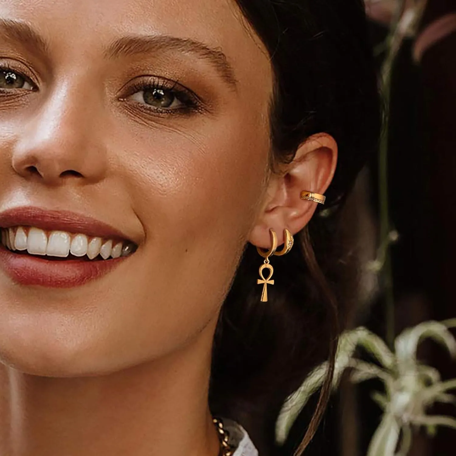 Mevecco Gold Dainty Dangle Hoop Earrings for Women 14K Gold Plated Delicate cute Geometric Triangle Cone Dangle Earrings