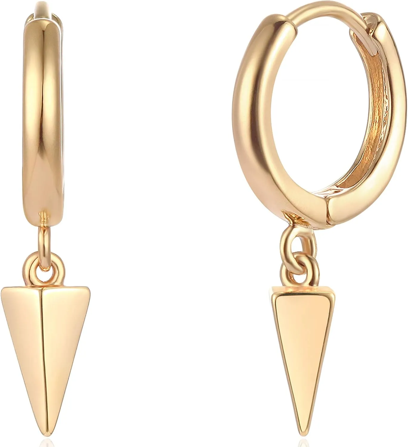 Mevecco Gold Dainty Dangle Hoop Earrings for Women 14K Gold Plated Delicate cute Geometric Triangle Cone Dangle Earrings