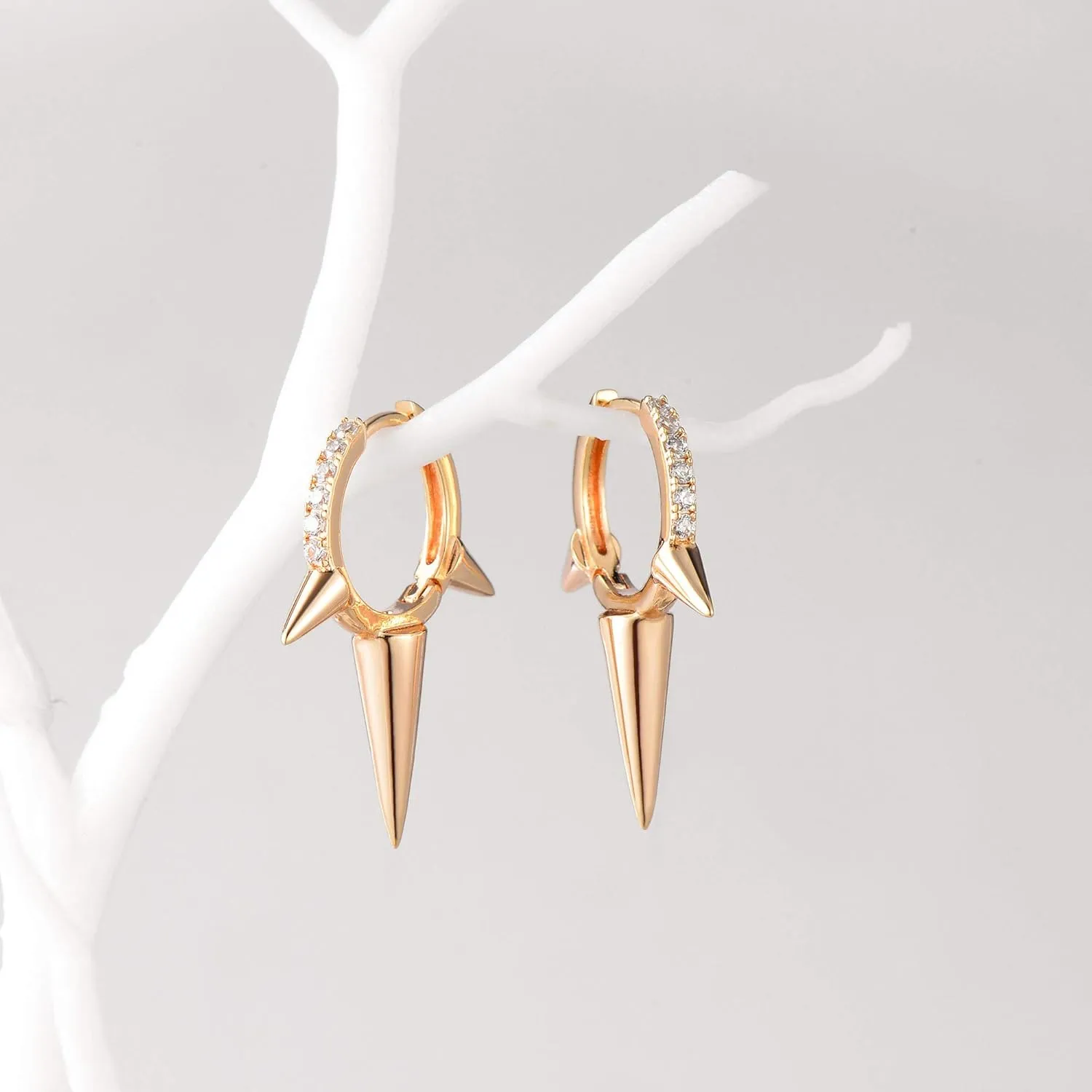 Mevecco Gold Dainty Dangle Hoop Earrings for Women 14K Gold Plated Delicate cute Geometric Triangle Cone Dangle Earrings
