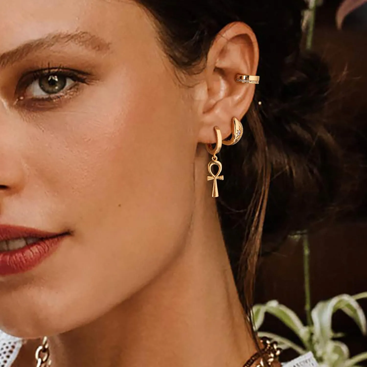 Mevecco Gold Dainty Dangle Hoop Earrings for Women 14K Gold Plated Delicate cute Geometric Triangle Cone Dangle Earrings