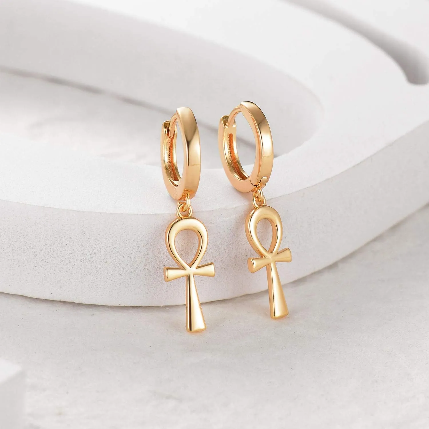 Mevecco Gold Dainty Dangle Hoop Earrings for Women 14K Gold Plated Delicate cute Geometric Triangle Cone Dangle Earrings