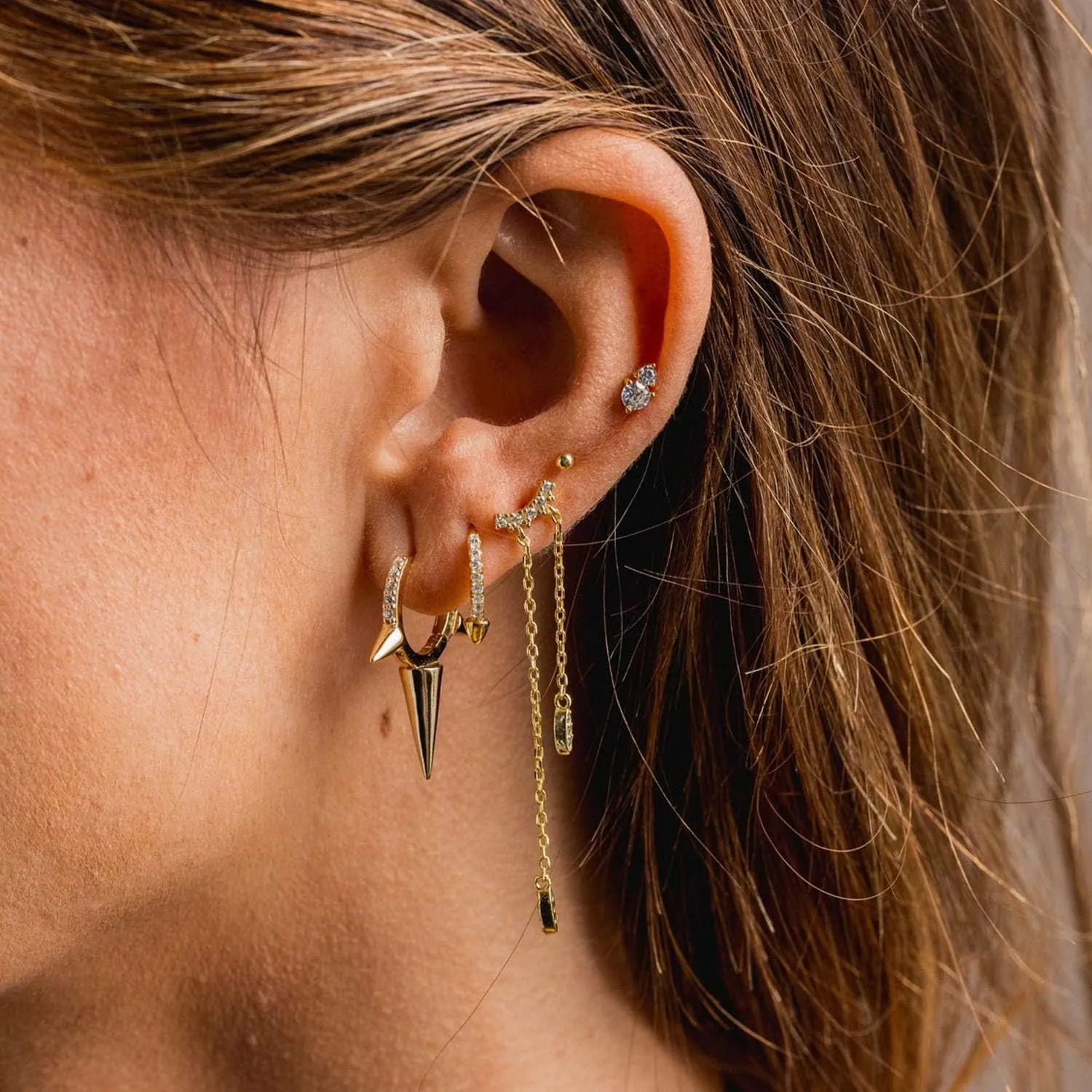 Mevecco Gold Dainty Dangle Hoop Earrings for Women 14K Gold Plated Delicate cute Geometric Triangle Cone Dangle Earrings