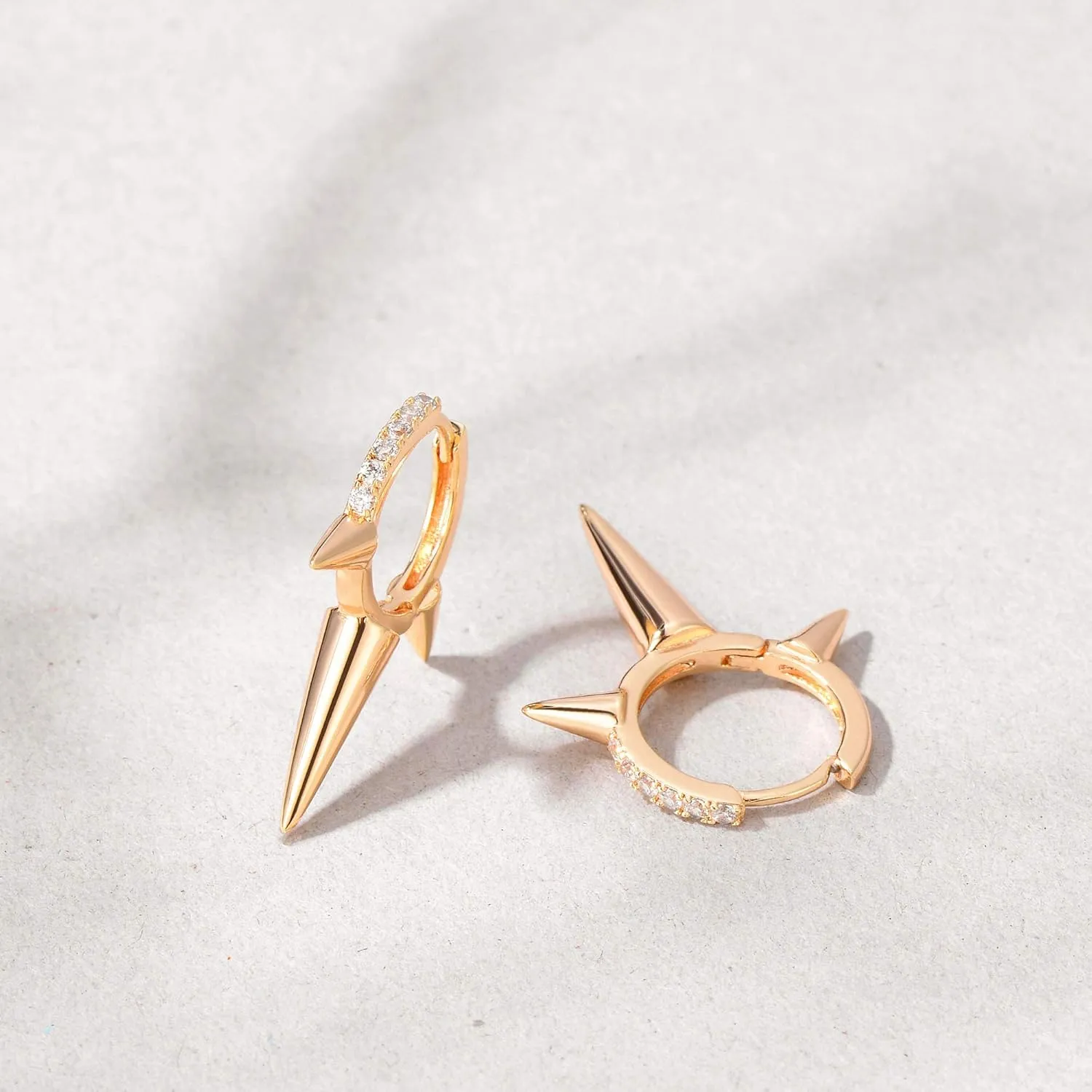 Mevecco Gold Dainty Dangle Hoop Earrings for Women 14K Gold Plated Delicate cute Geometric Triangle Cone Dangle Earrings