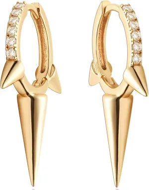 Mevecco Gold Dainty Dangle Hoop Earrings for Women 14K Gold Plated Delicate cute Geometric Triangle Cone Dangle Earrings