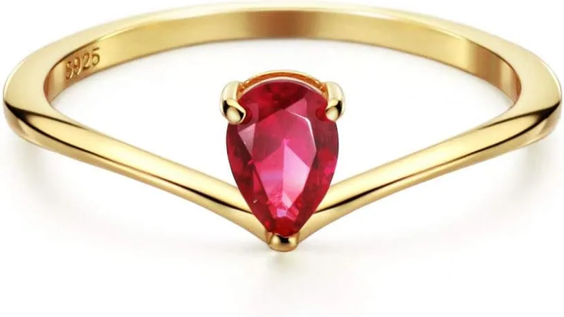 Michooyel 18K Gold Ruby Rings Simple Pear Cut Solitaire Rings Promise Ring