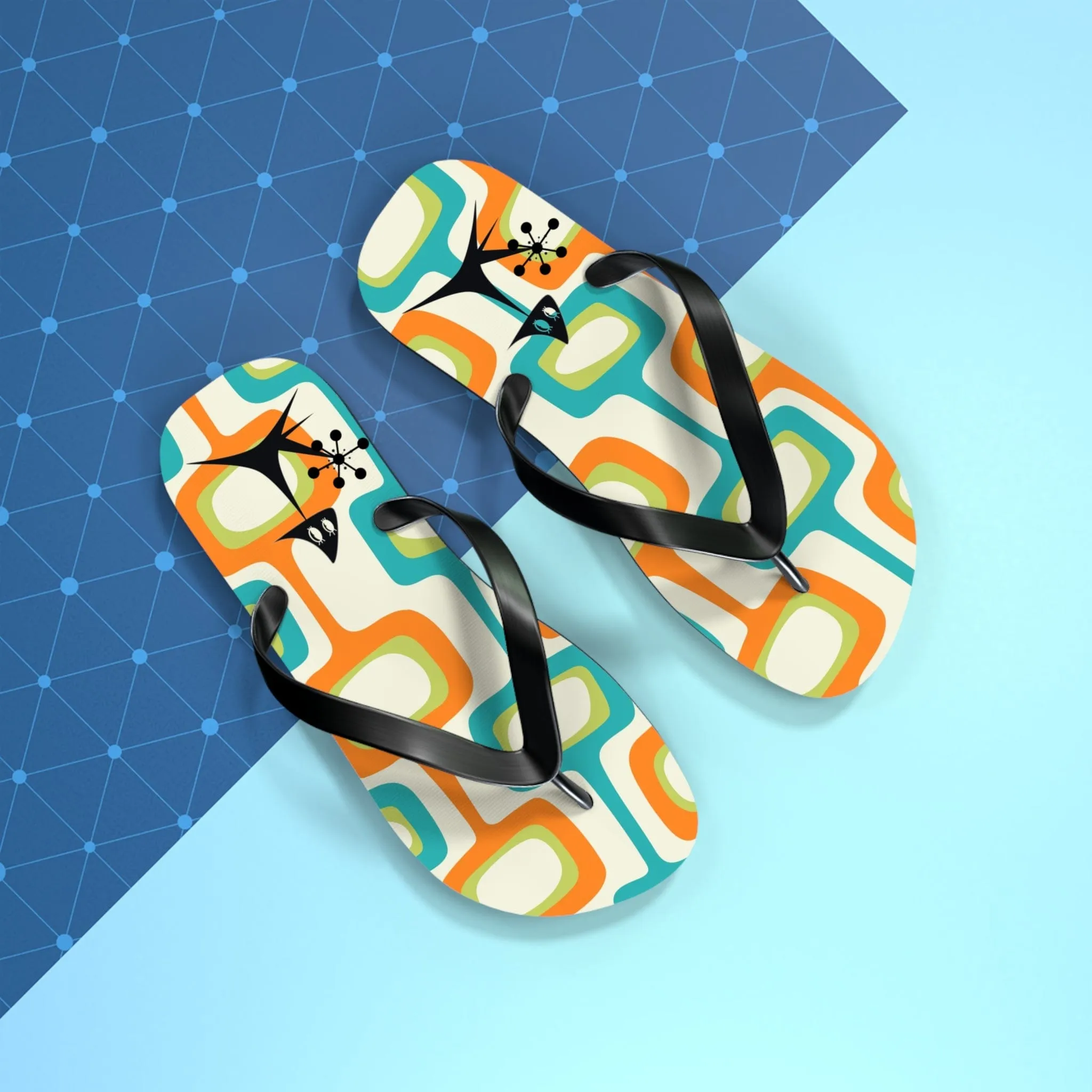 Mid Mod, Summer Retro Geometric, Atomic Kittie,  Fun Funky Flip Flops