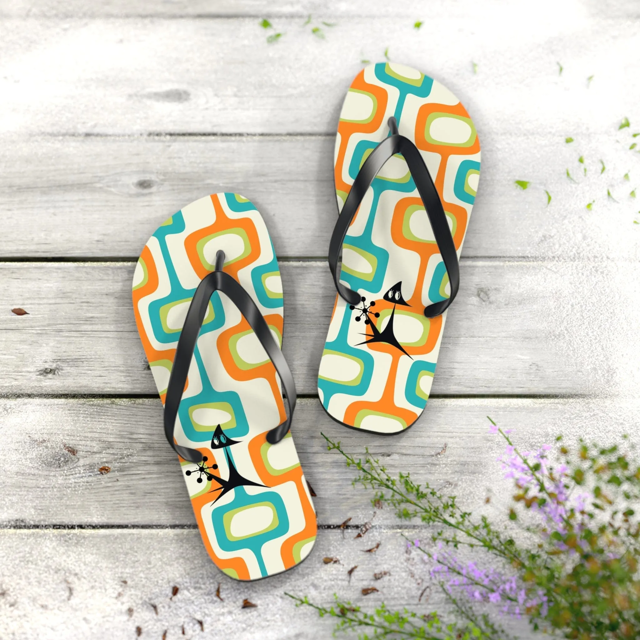 Mid Mod, Summer Retro Geometric, Atomic Kittie,  Fun Funky Flip Flops