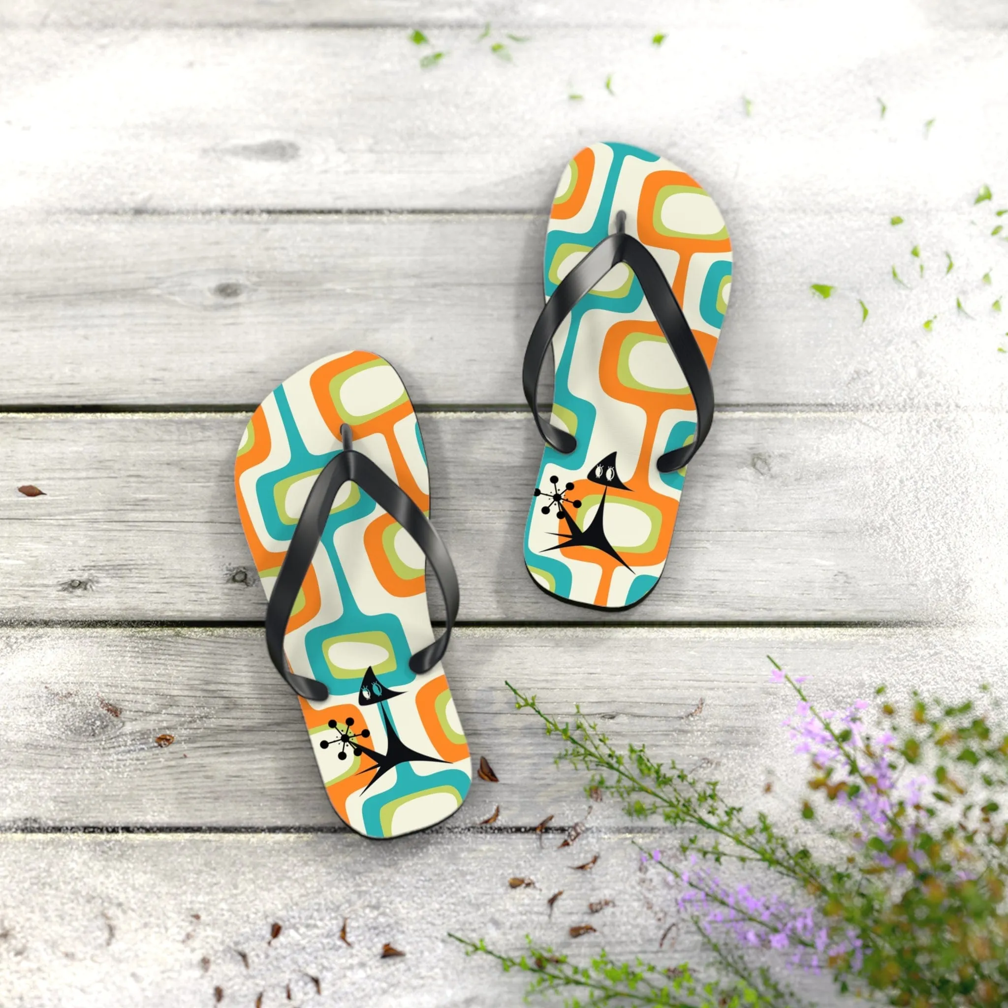 Mid Mod, Summer Retro Geometric, Atomic Kittie,  Fun Funky Flip Flops